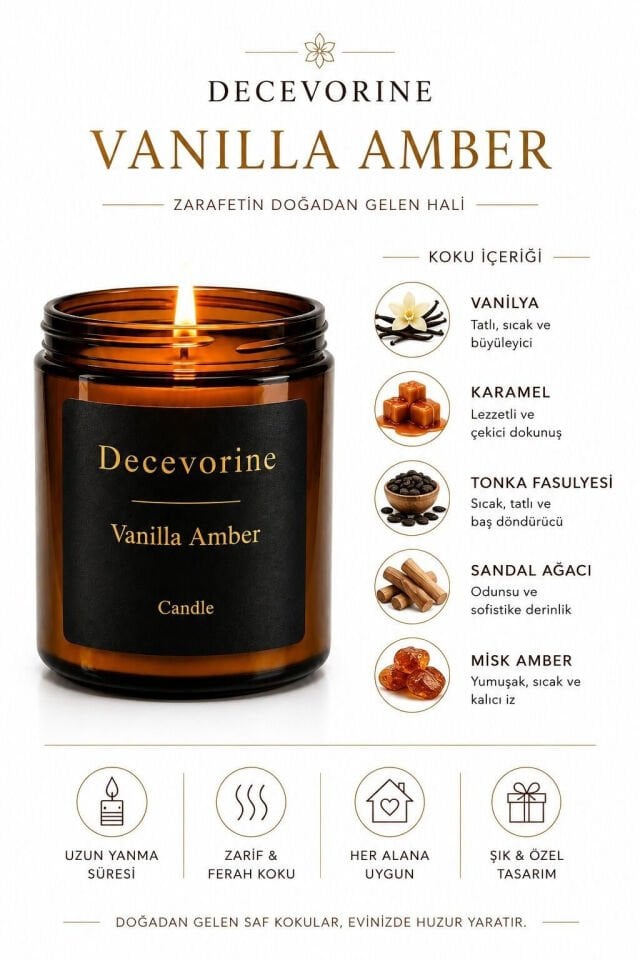 Vanilla Amber Premium Kokulu Mum – Vanilya ve Karamel Notaları