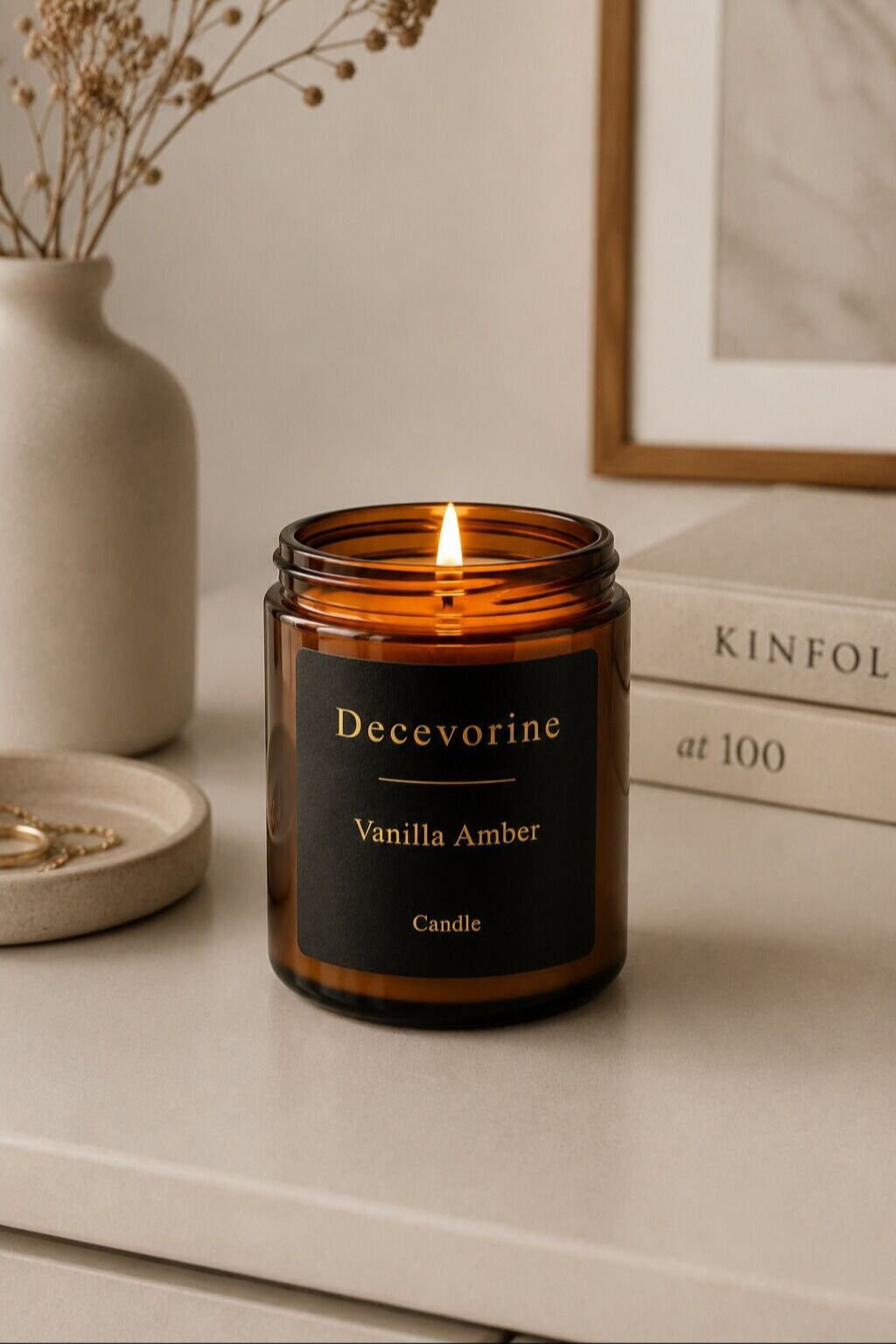 Dekoratif Vanilla Amber Premium Kokulu Mum ile Ev Ambiyansı