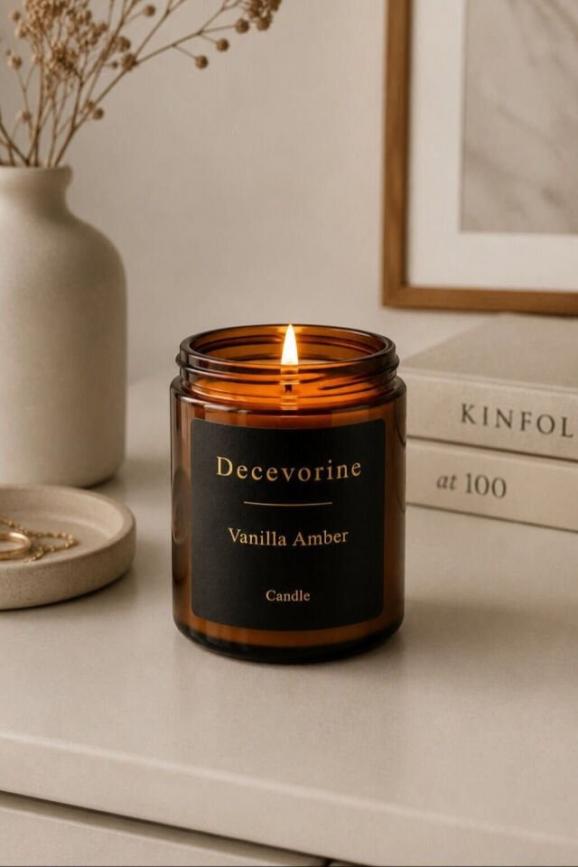 Dekoratif Vanilla Amber Premium Kokulu Mum ile Ev Ambiyansı