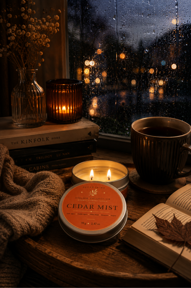 Ofis ve Çalışma Alanı İçin Maskülen Dokulu Cedar Mist Premium Mum