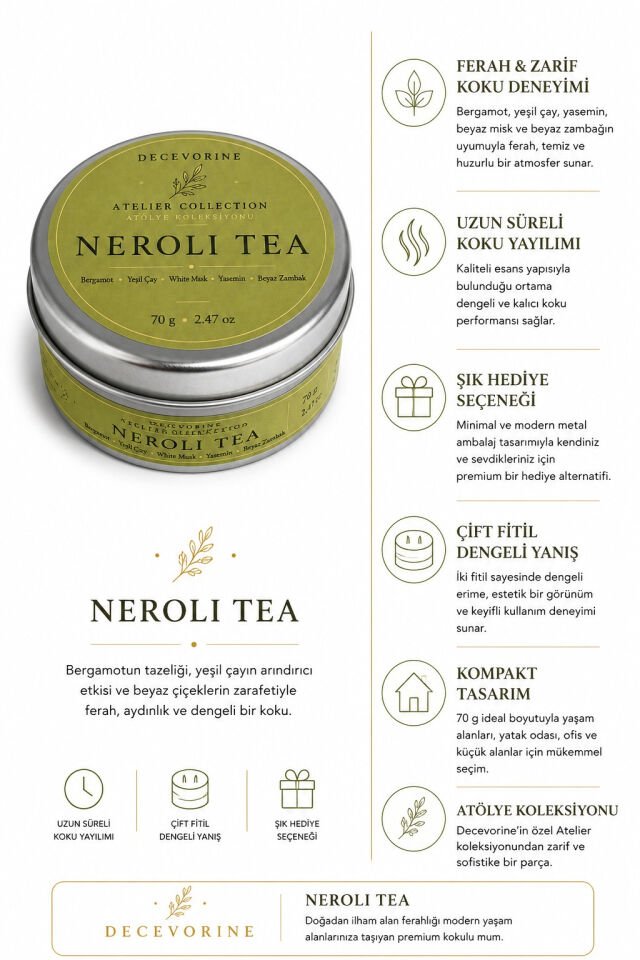 Decevorine Neroli Tea Premium Mum – Yeşil Çay ve Bergamot Esintili Koku
