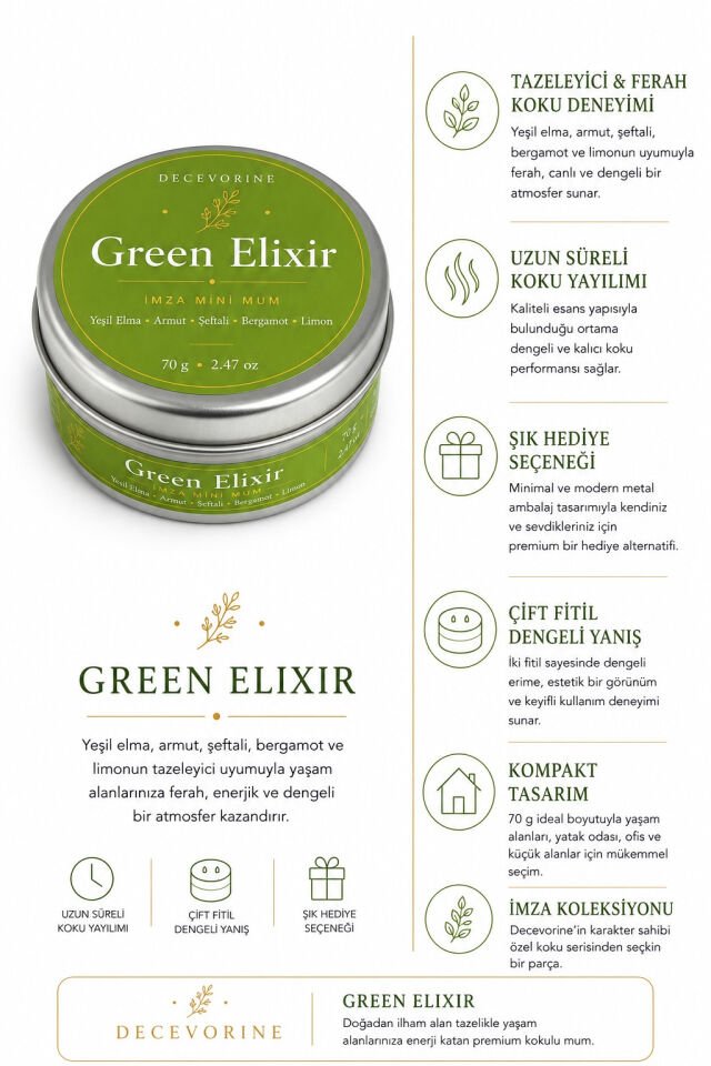 Decevorine Green Elixir Premium Mum – Ferah & Canlandırıcı Seri