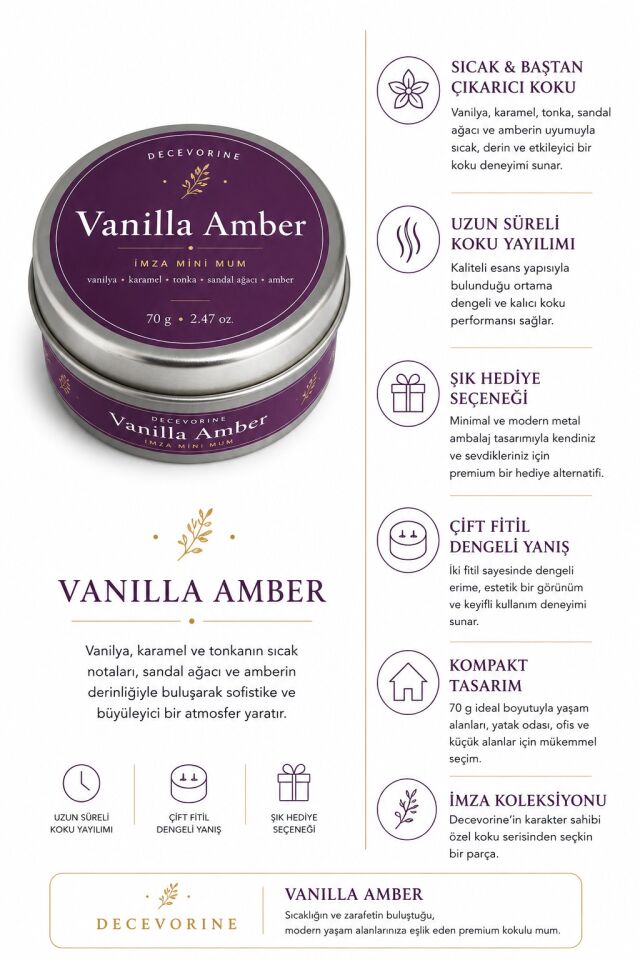 Decevorine Vanilla Amber Premium Mum – Sıcak & Gurme Seri