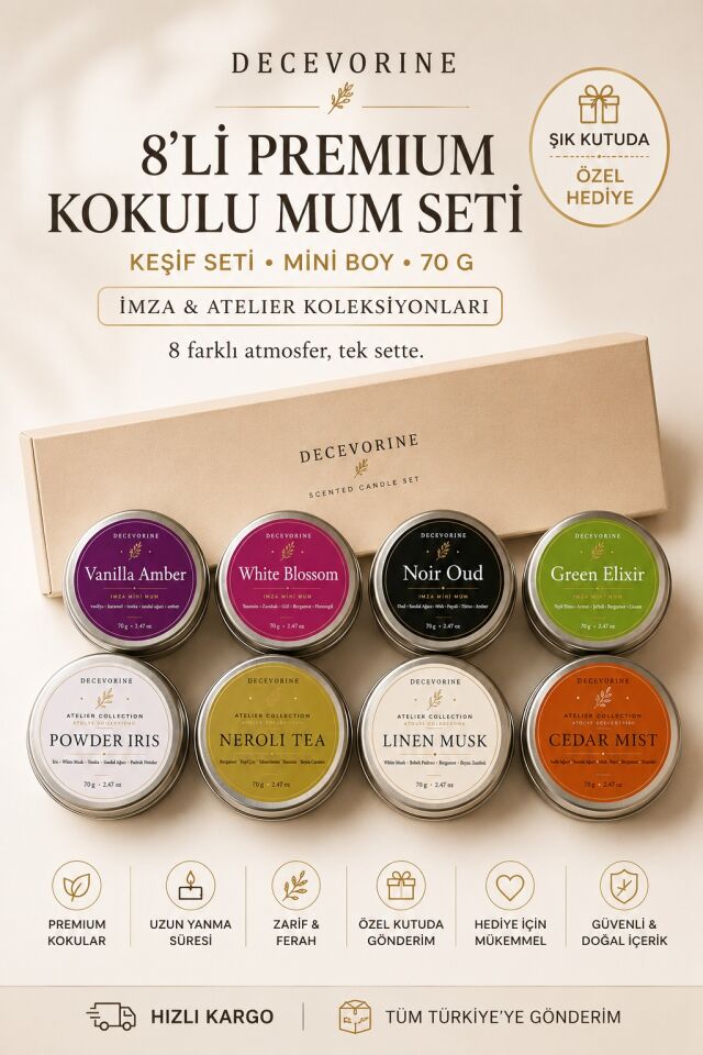Decevorine 8’li Kokulu Mum Seti Premium Mini Boy Hediye ve Keşif Koleksiyonu