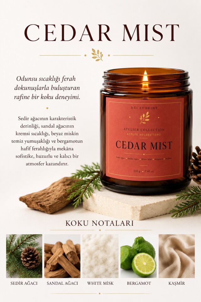 Decevorine Cedar Mist Premium Mum – Derin & Sofistike Seri