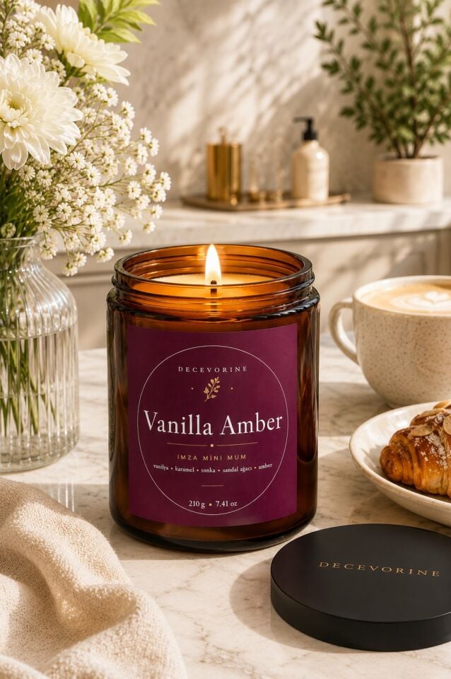Decevorine Vanilla Amber Premium Kokulu Mum – Sıcak & Gurme Seri