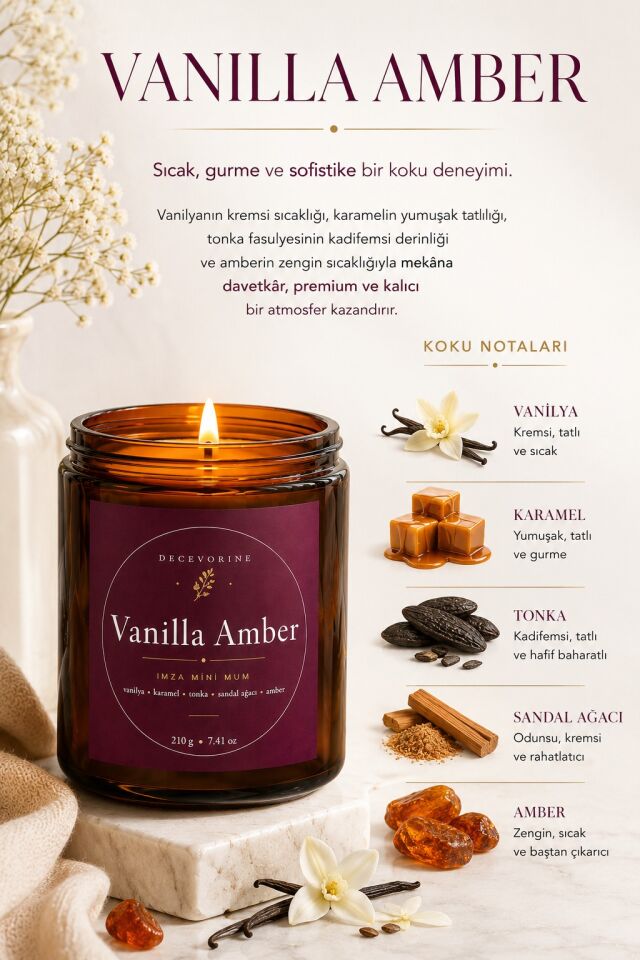 Decevorine Vanilla Amber Premium Kokulu Mum – Sıcak & Gurme Seri