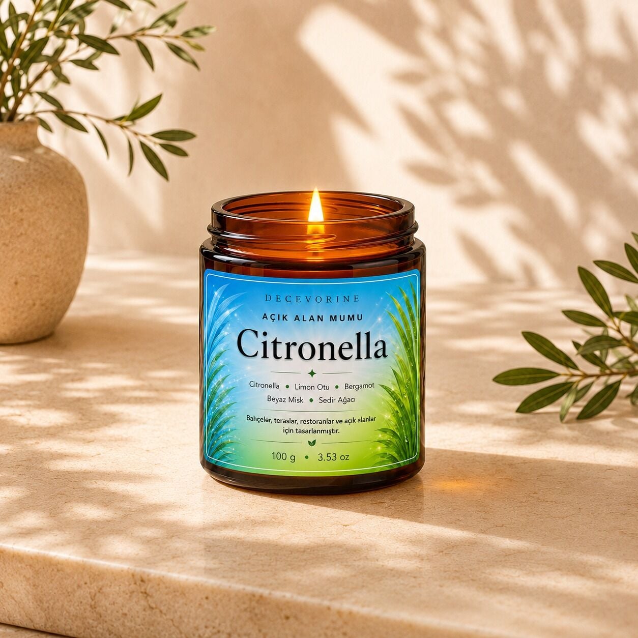 Citronella Sivrisineğin Sevmediği Kokularla Tasarlanan Açık Alan Mumu 100 Gr
