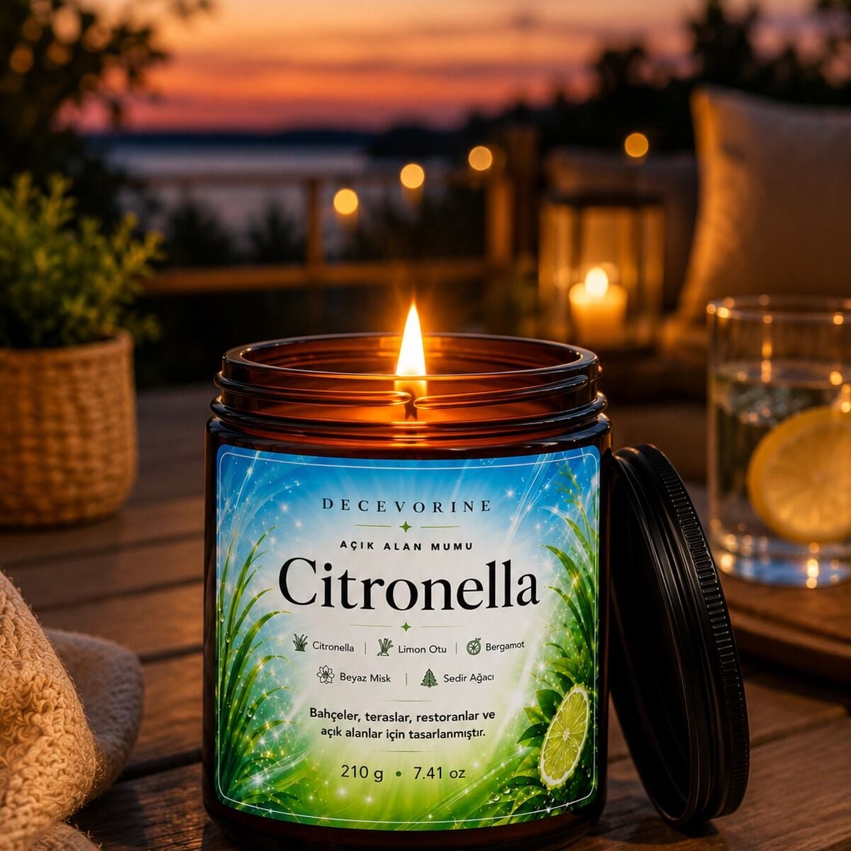 Citronella Sivrisineğin Sevmediği Kokularla Tasarlanan Açık Alan Mumu 210 Gr