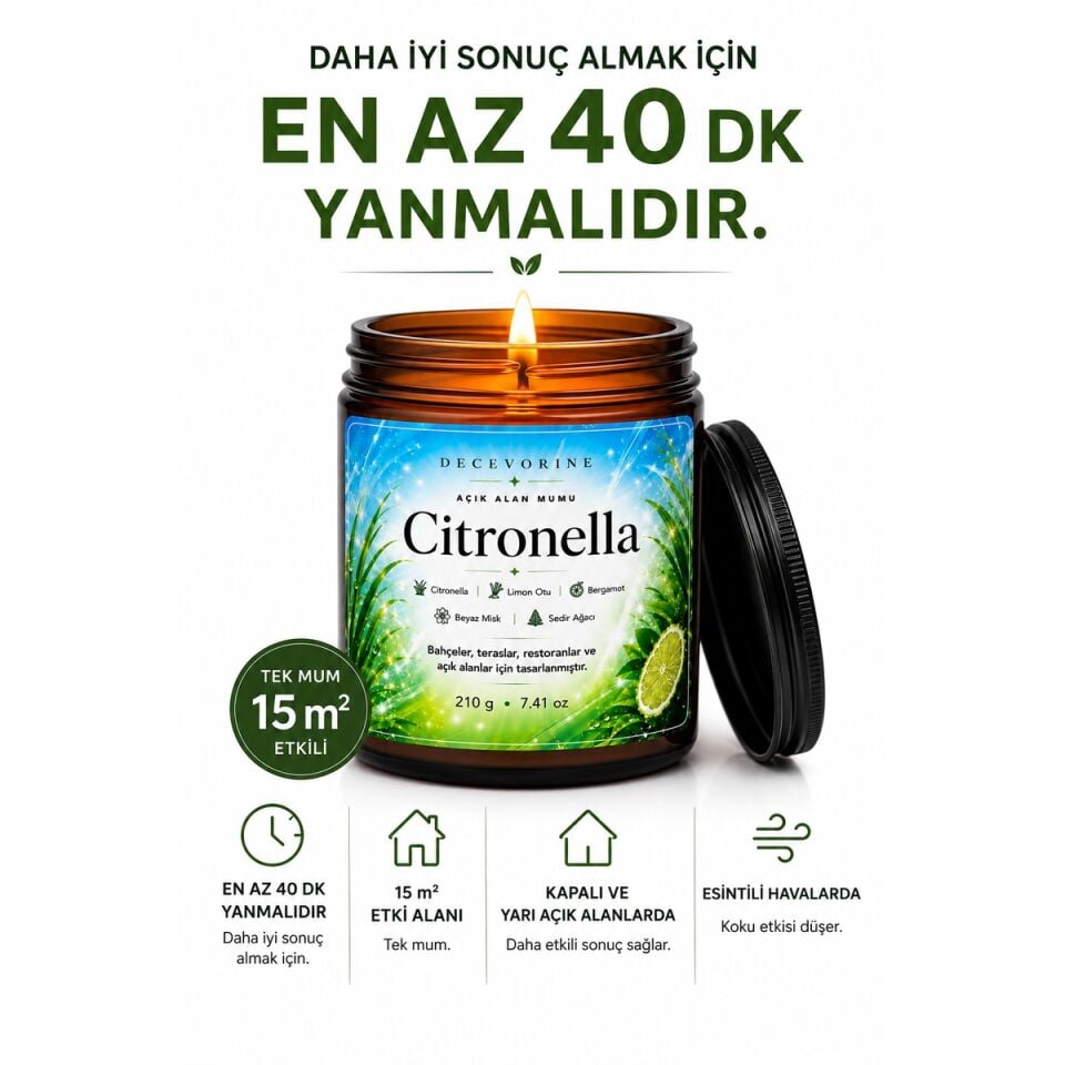 Citronella Sivrisineğin Sevmediği Kokularla Tasarlanan Açık Alan Mumu 210 Gr